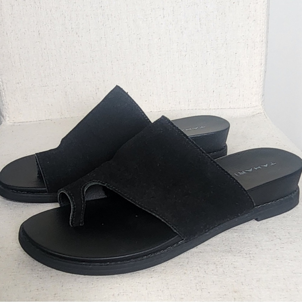Tahari Black Suede SlipOn Sandals